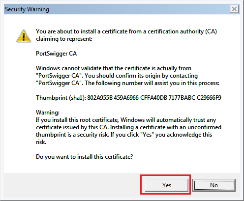 Security warning when installing a root CA