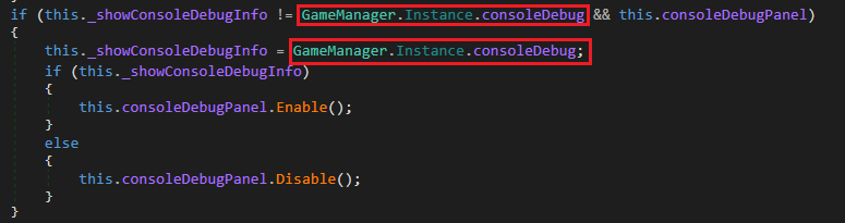 Enabling and disable consoleDebugPanel