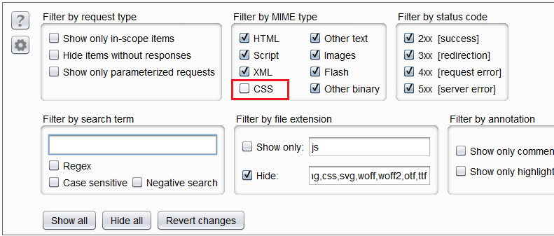 CSS MIME Type filter