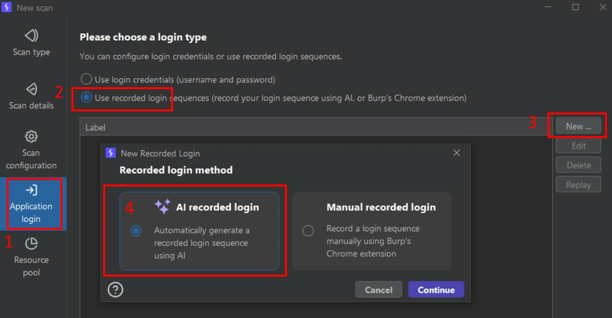 Recording a new login with AI
