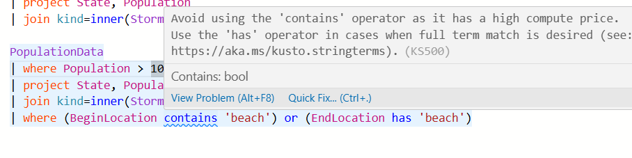 Contains has a warning (har har)