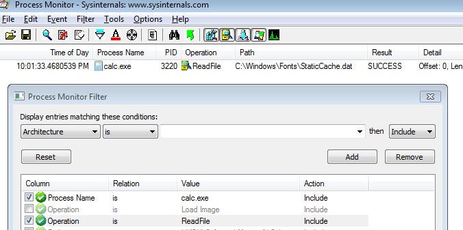 calc file access in procmon